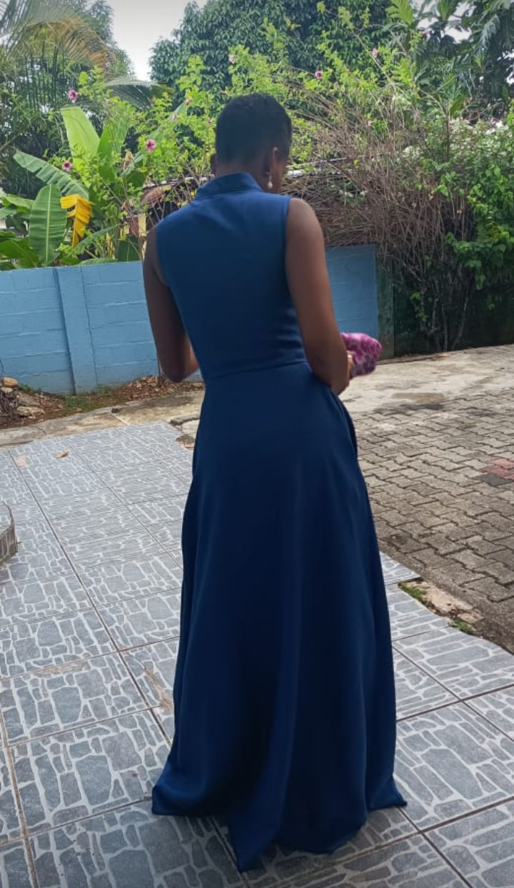 Blue Royale Maxi Dress | Buttoned Up Floor Length Dress