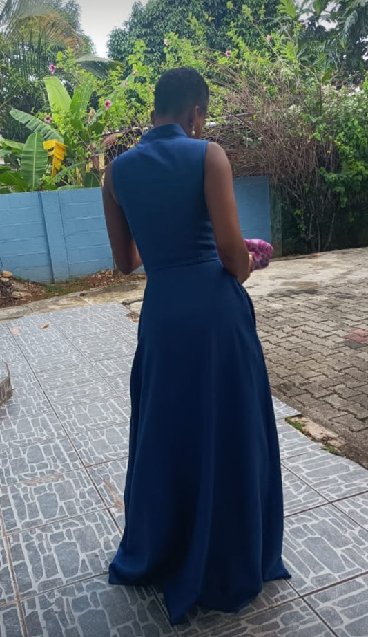 Blue Royale Maxi Dress | Buttoned Up Floor Length Dress