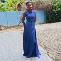 Blue Royale Maxi Dress | Buttoned Up Floor Length Dress
