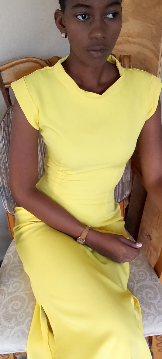 Buttercup Dress Bright Yellow Maxi Dress with Side Slits